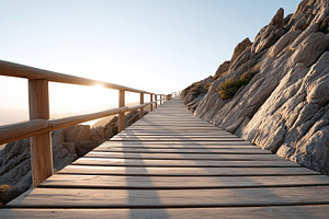 Wooden boardwalk pathway with, a Nature Photo by MistyDay