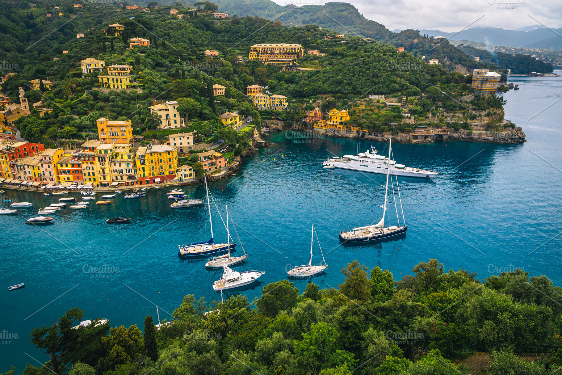 Moored boats and yachts in the bay, an Architecture Photo by Alpine Dreams