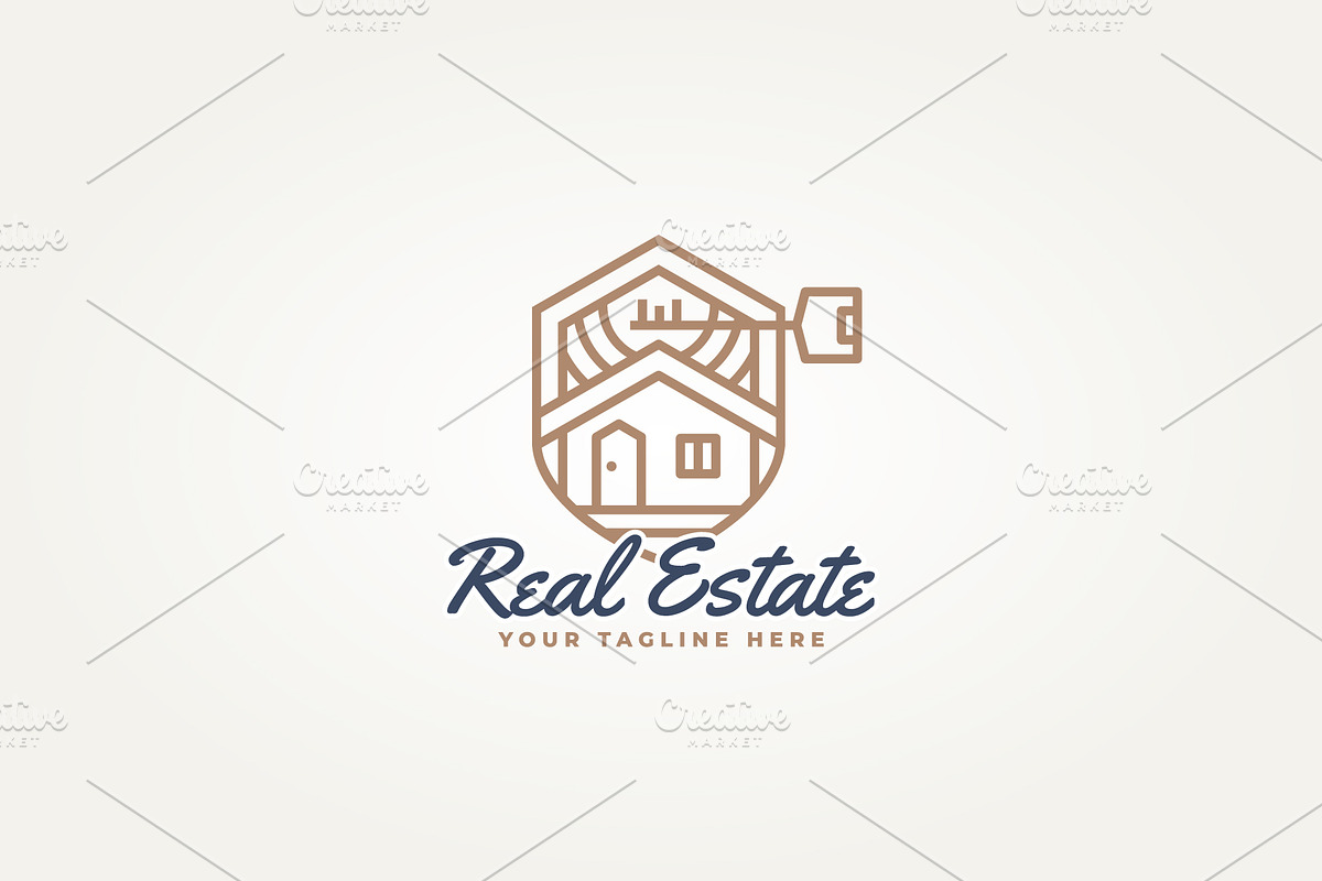 minimal home and key line art logo, a Branding & Logo Template by Blazybone
