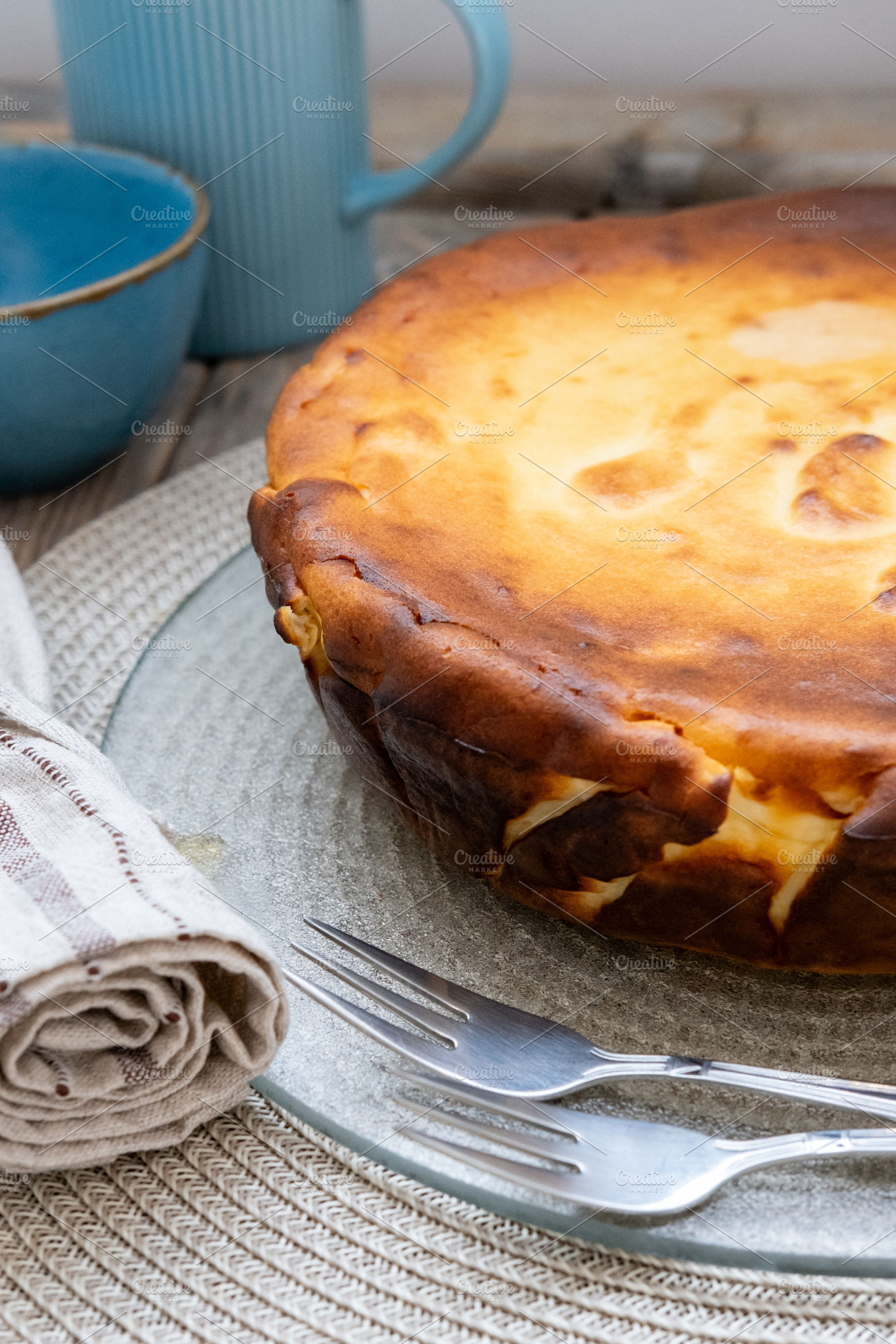 Pastry background basque cheesecake traditional, a Food & Drink Photo by Photo Drive Studio