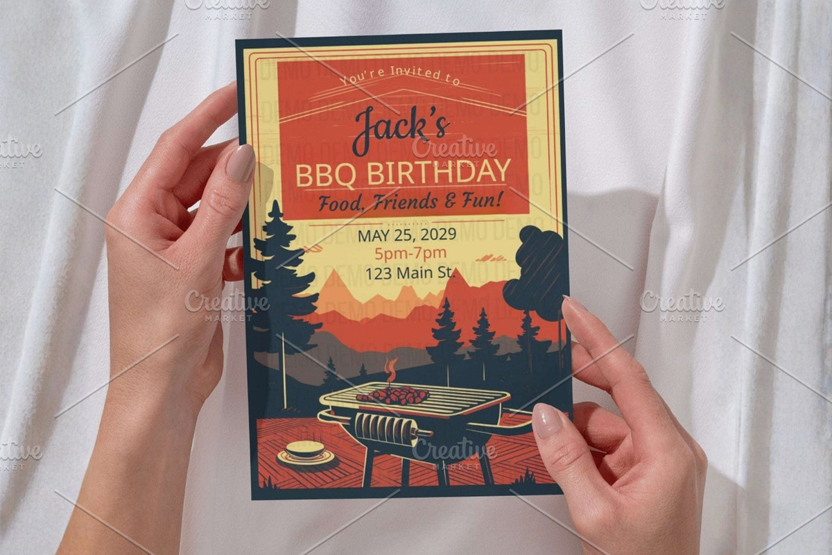 Vintage BBQ Birthday Invitation, an Invitation Template by Sunny Jar Designs (Photo 3 of 3)