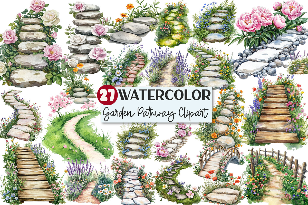 Flower Garden Pathway Clipart, an Illustration by Rose Art (Photo 1 of 7)