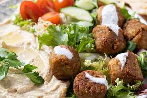 Falafel with hummus and fresh vegetable salad, a Food & Drink Photo by etorres69