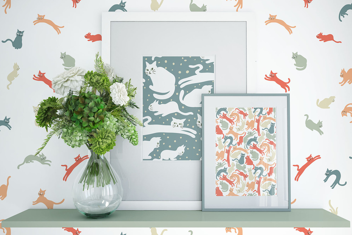 6 patterns with funny cats, a Pattern Graphic by pineart (Photo 4 of 4)