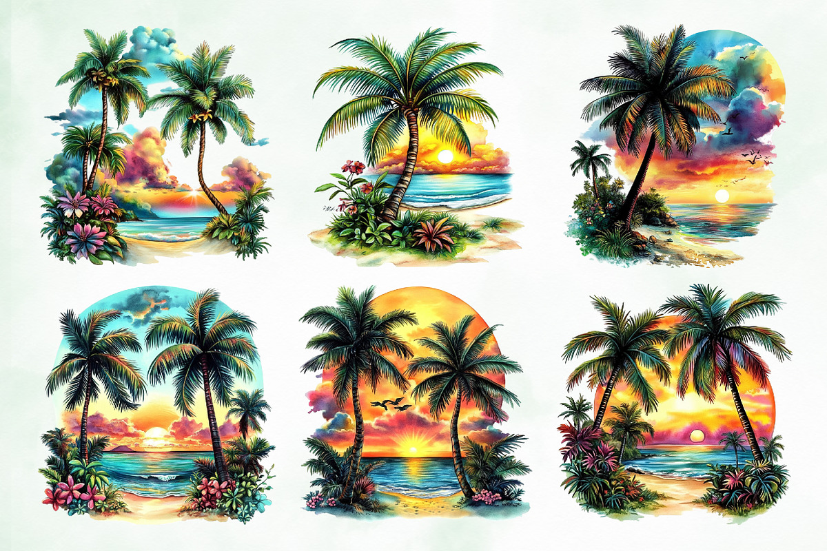 Aesthetic Sunset & Palm Tree Clipart, a Seasonal Illustration by Creative Art (Photo 4 of 8)