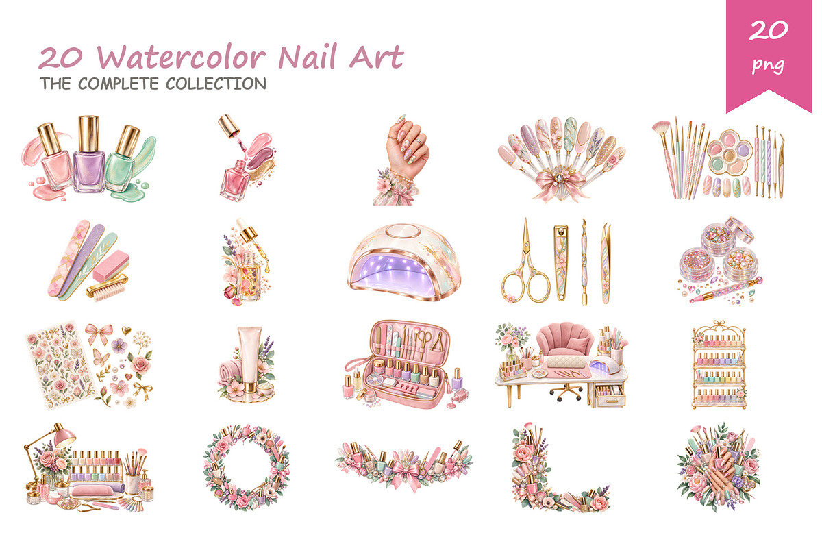 Watercolor Nail Art Clipart, a Decorative Illustration by BerryPieArt (Photo 2 of 4)