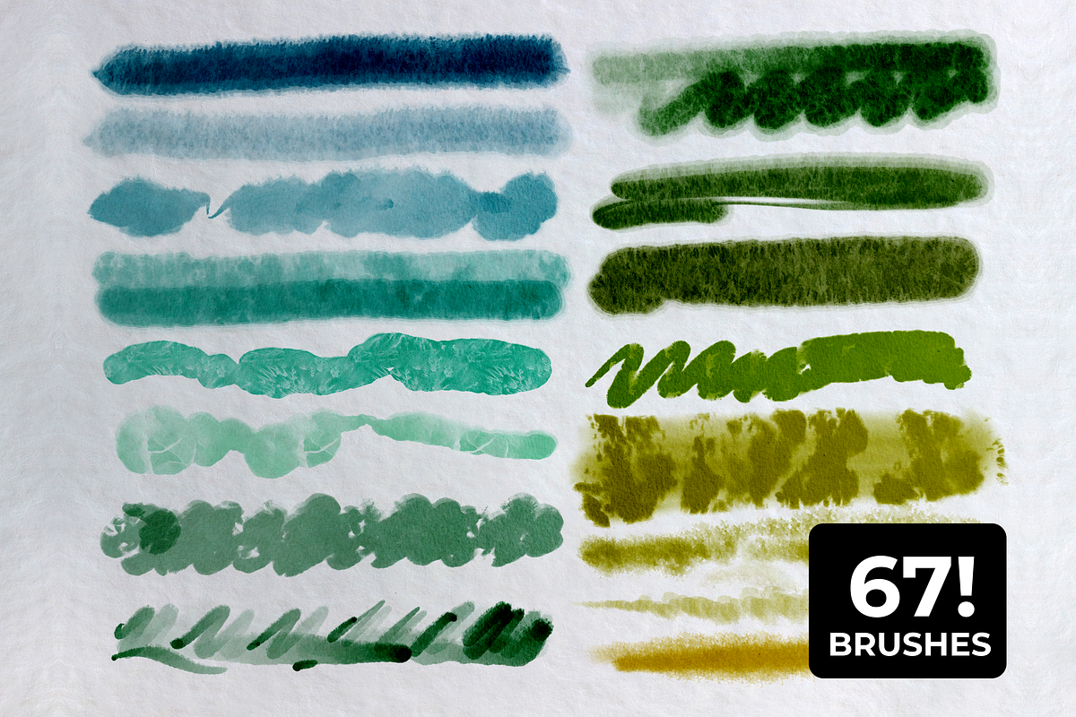 67! WATERCOLOR Procreate brushes, a Brush Add-On by Graphics Resources (Photo 11 of 11)