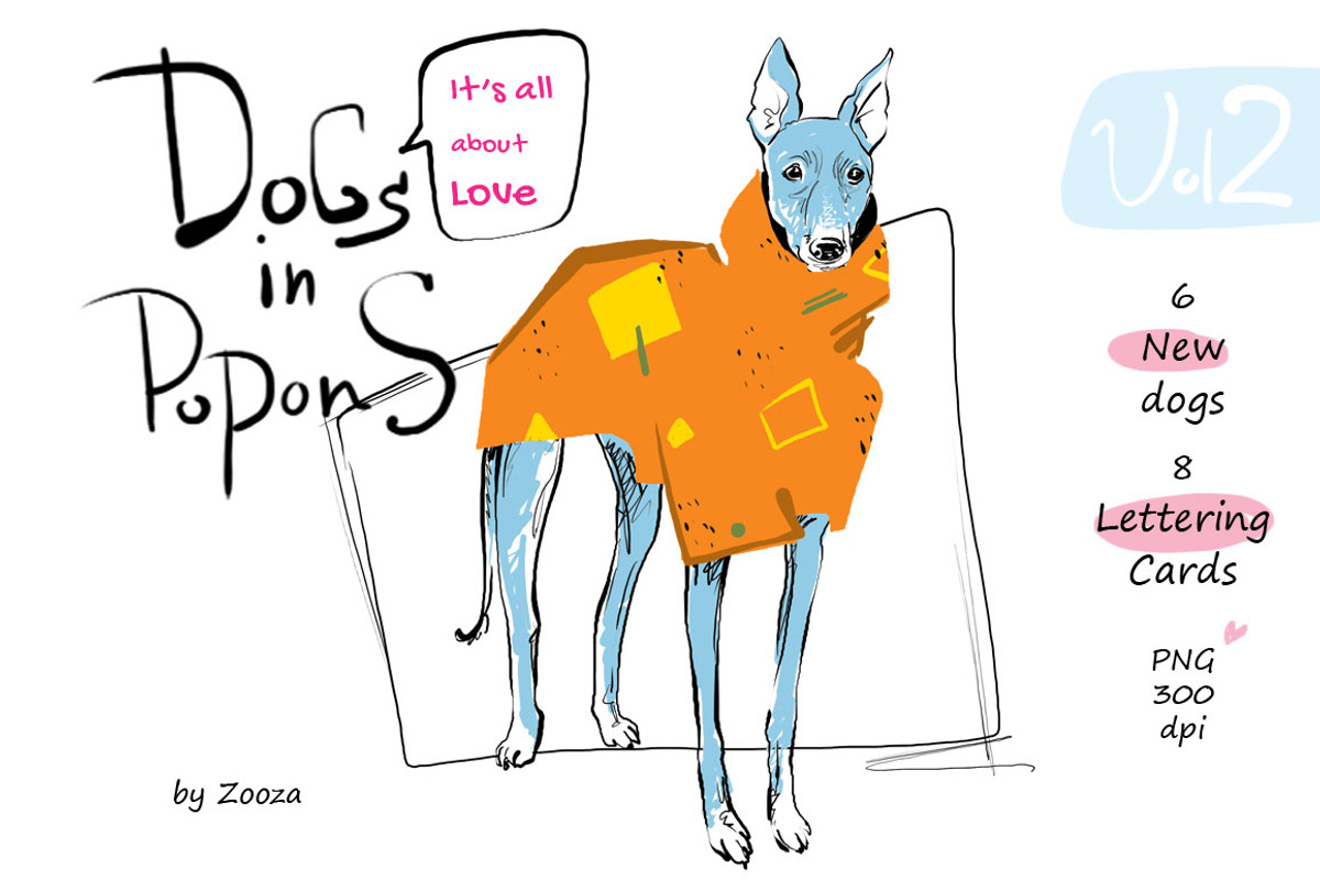 Dogs in Popons - It's all about Love, an Illustration by Zooza Art (Photo 1 of 7)