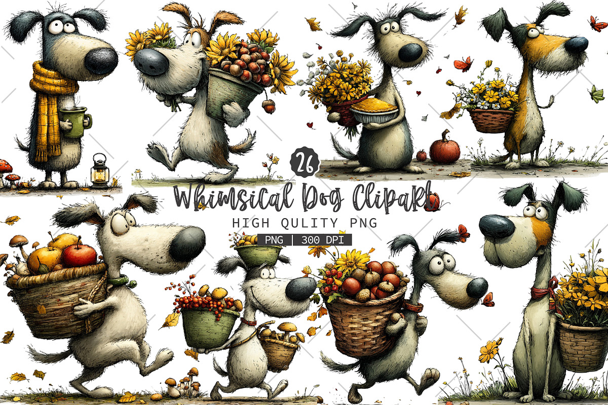 Whimsical Dog Clipart Bundle, a Seasonal Illustration by OK Design (Photo 1 of 6)