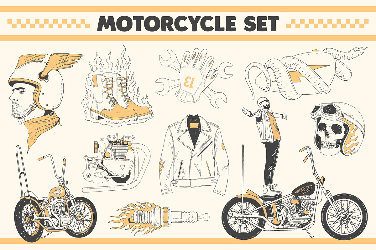 Motorcycle Set, an Illustration by Bromz Studio (Photo 1 of 6)