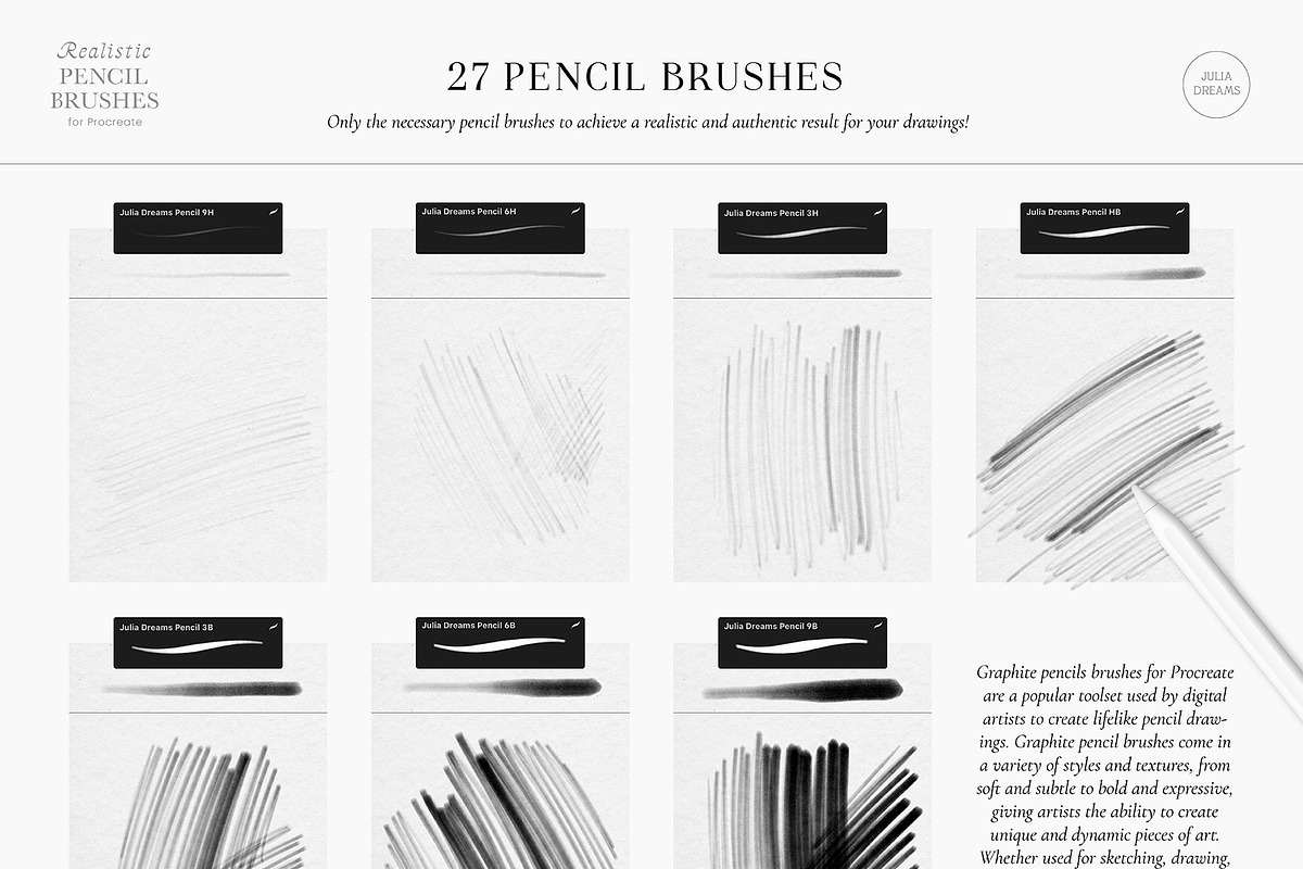 Realistic Pencil Procreate Brushes, a Brush Add-On by Julia Dreams (Photo 3 of 11)