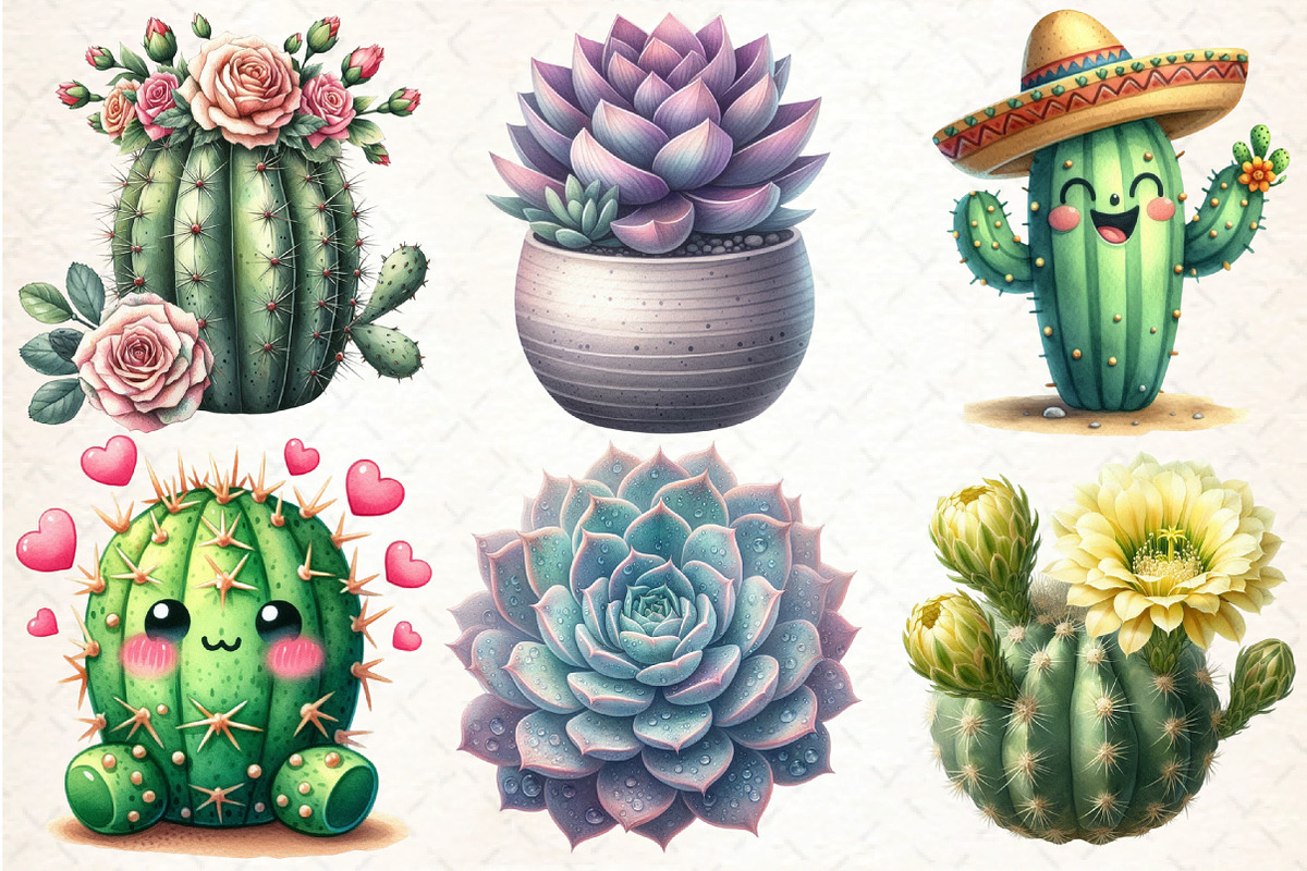 Cactus and Succulents Watercolor Cli, an Illustration by DreamCafeArt (Photo 5 of 5)
