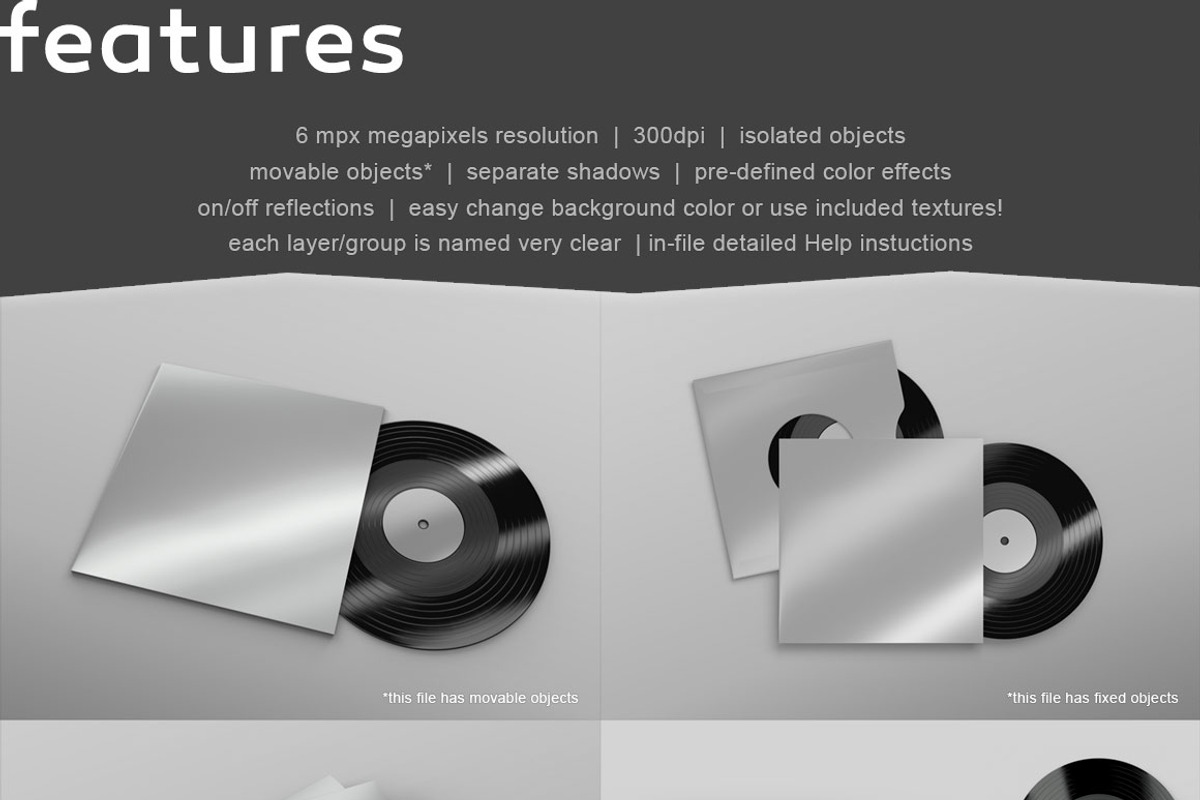 12'' Vinyl Record Mockup Set - 8 PSD, a Packaging Mockup by mockupgeek (Photo 2 of 3)