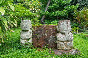 Ancient tikis guarding the queen's tomb in Puamau, Hiva Oa, Marq, an Architecture Photo by GoodGoods