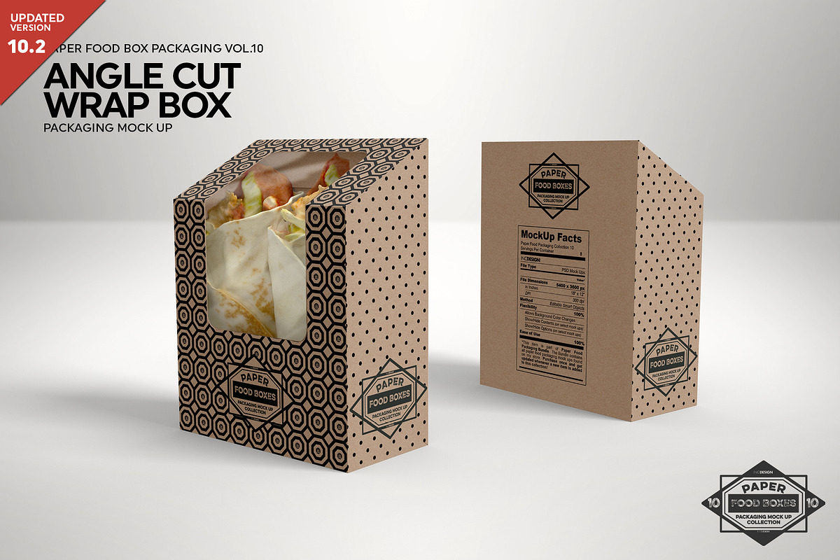 Angle Cut Sandwich Wrap Box Mockup, a Packaging Mockup by INCDesign (Photo 1 of 6)