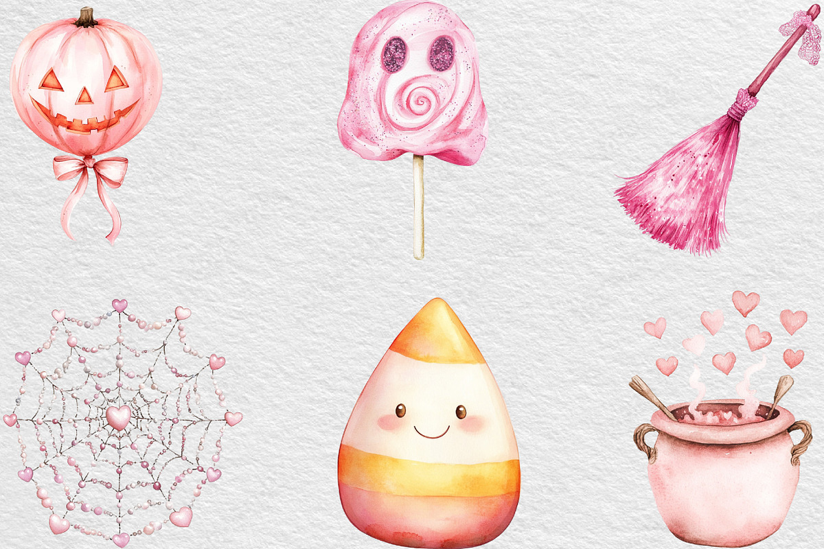 Watercolor Pink Halloween Clipart, an Illustration by Black Bird Studio (Photo 5 of 6)