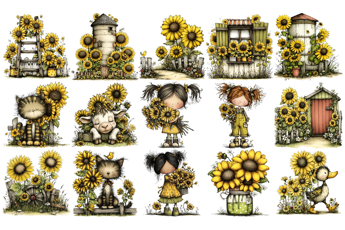 Sunflower Farm PNG Clipart Bundle, a Seasonal Illustration by Nicolle's Colorful Art (Photo 5 of 5)