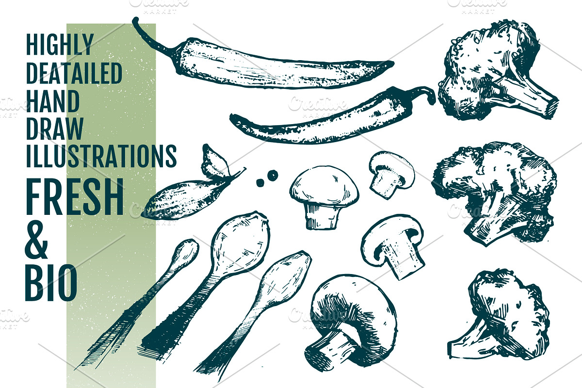 50+ Hand Drawn Fresh Food Elements, a Food Illustration by Vitaliy Starkov (Photo 6 of 7)