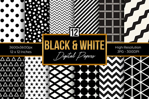 Black & White Pattern Digital Papers, a Pattern Graphic by Creative Store
