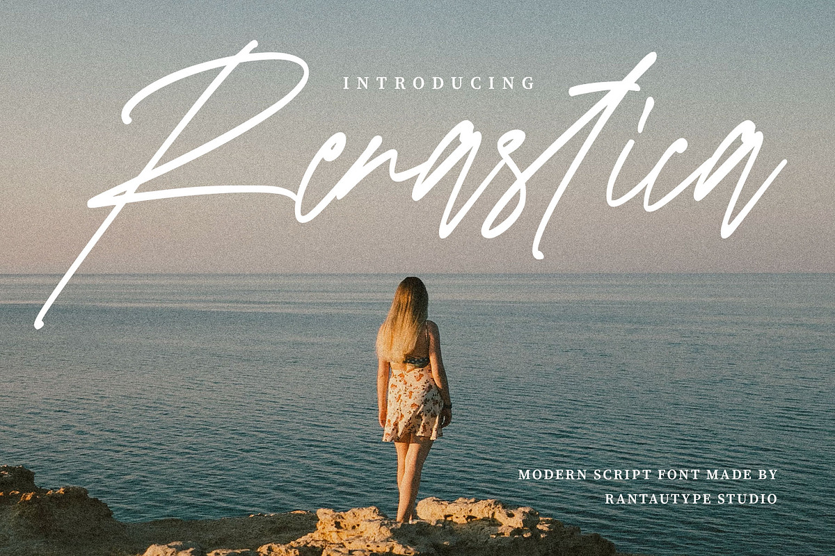 Renastica Modern Script Font, a Script Font by RantautypeStudio (Photo 1 of 15)