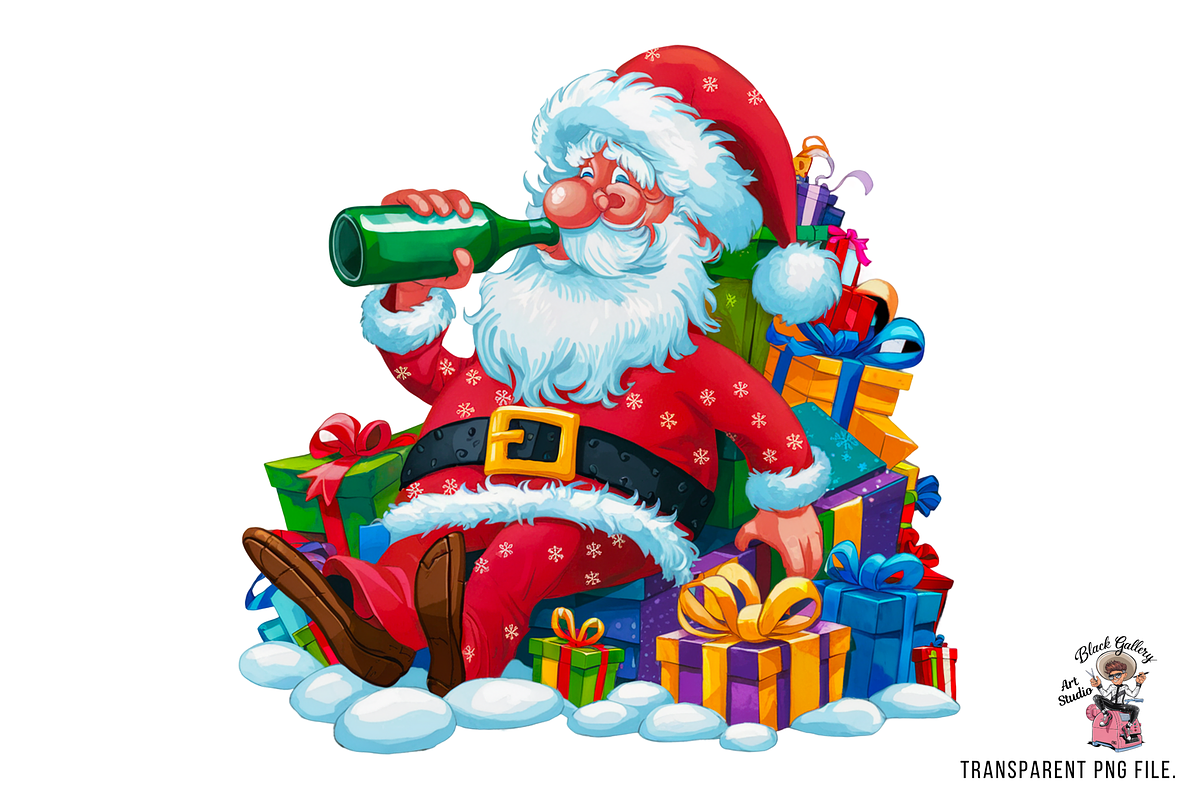 Funny Drunk Santa Clipart PNG, a Graphic by Clipart Bloom