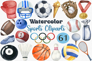 Watercolor Sports Clipart Set, a Sport Illustration by CropUp Creative