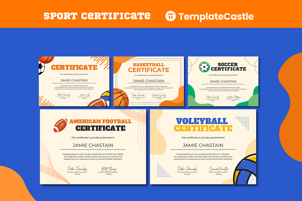 5 Sports Certificates Templates, a Templates & Theme by TemplateCastleStore (Photo 1 of 9)