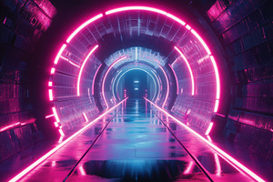 Futuristic Neon Tunnel Pink Blue Lig, a Photo by Pixeness Studio