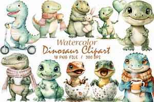 Watercolor Dinosaur Clipart, an Illustration by Libby Wishes