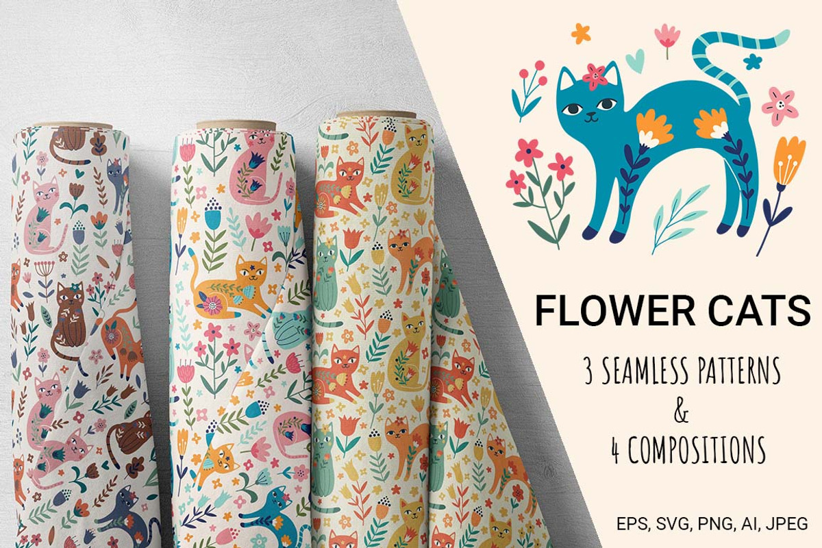 Flower Cats Patterns and composition, a Pattern Graphic by Irina Ostapenko (Photo 1 of 6)
