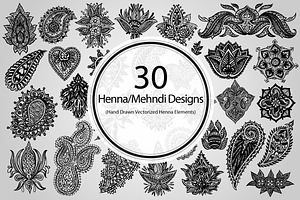 30 Henna/Mehndi Designs (Vector)