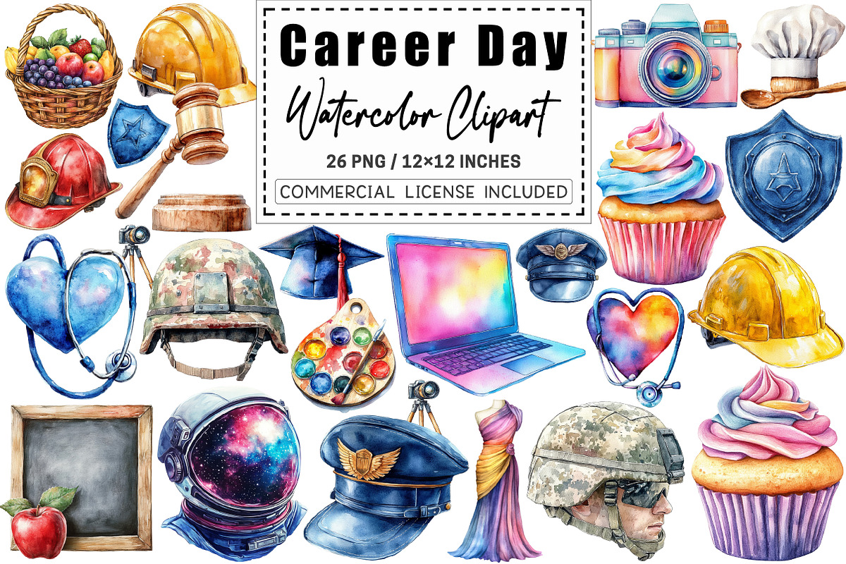 Watercolor Career Day Clipart, a Graphic by CitraGraphics (Photo 1 of 4)