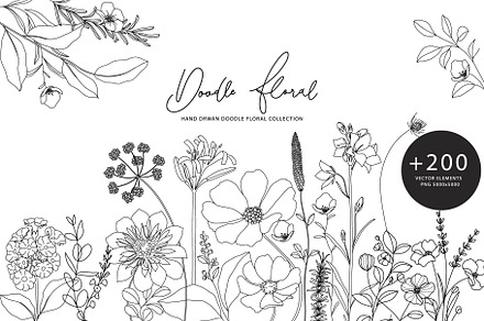 Minimal line flower botanical doodle, a Decorative Illustration by MooBeer