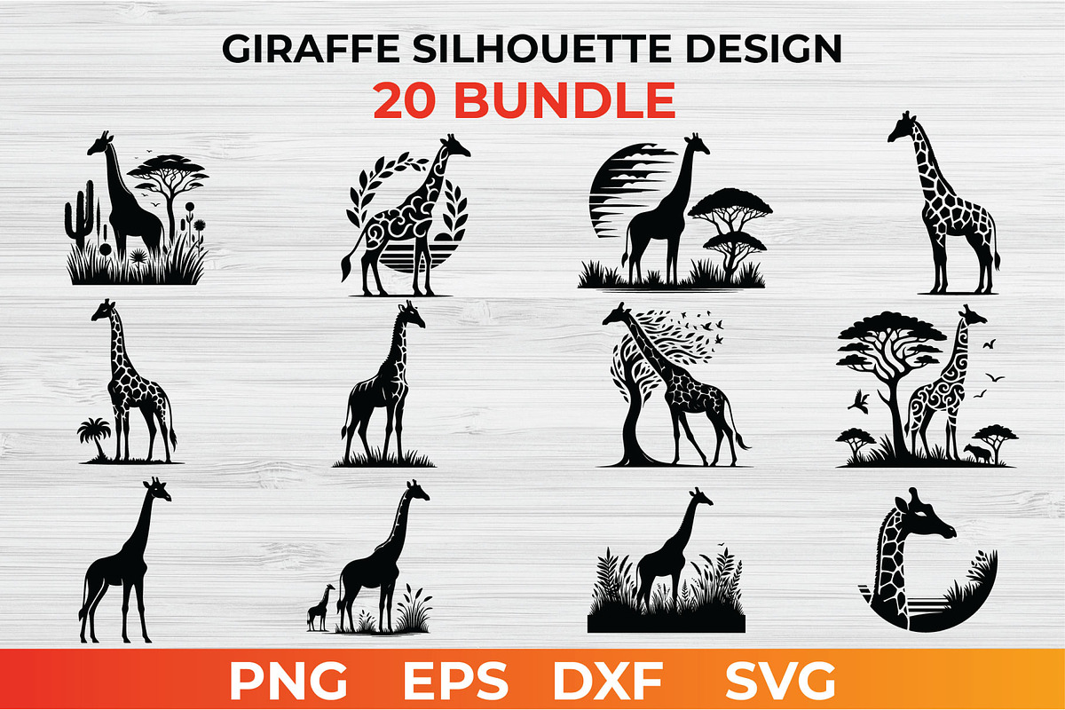 Giraffe Silhouette Design bundle, an Animal Illustration by bossdesigner (Photo 1 of 3)