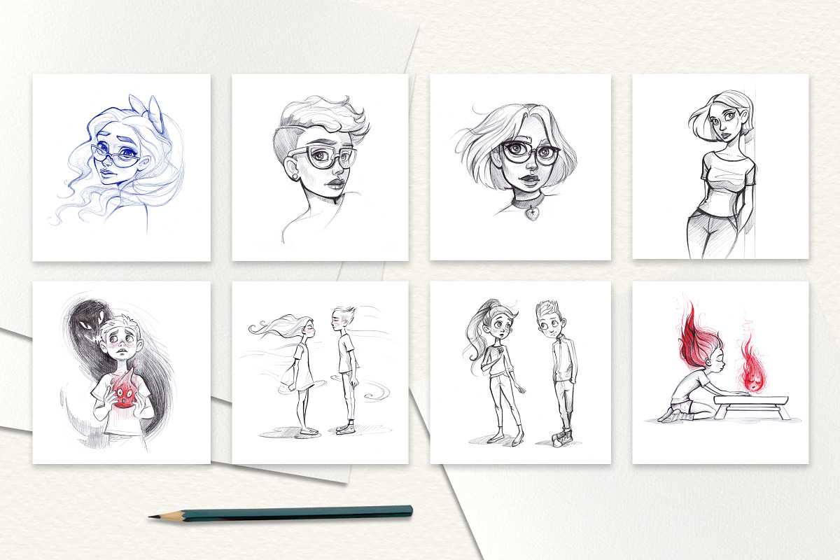 Collection of hand drawn sketches, an Illustration by NadyaKo (Photo 5 of 6)