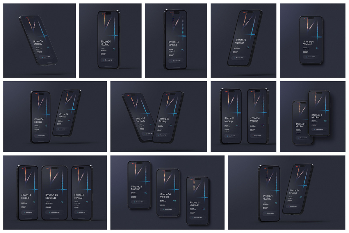 Dark iPhone 14 Pro Mockup Set, an iPhone Mockup by Deeplab (Photo 2 of 15)