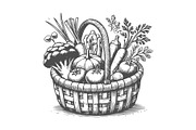 Rustic Hand-Drawn Vegetable Basket, a Food Illustration by MkStudio (Thumbnail 2 of 4)