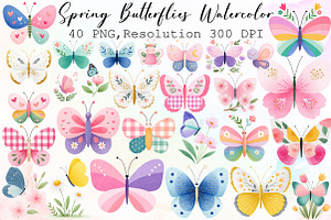 Spring Butterflies Watercolor Clipar, an Illustration by Sublimation Artist