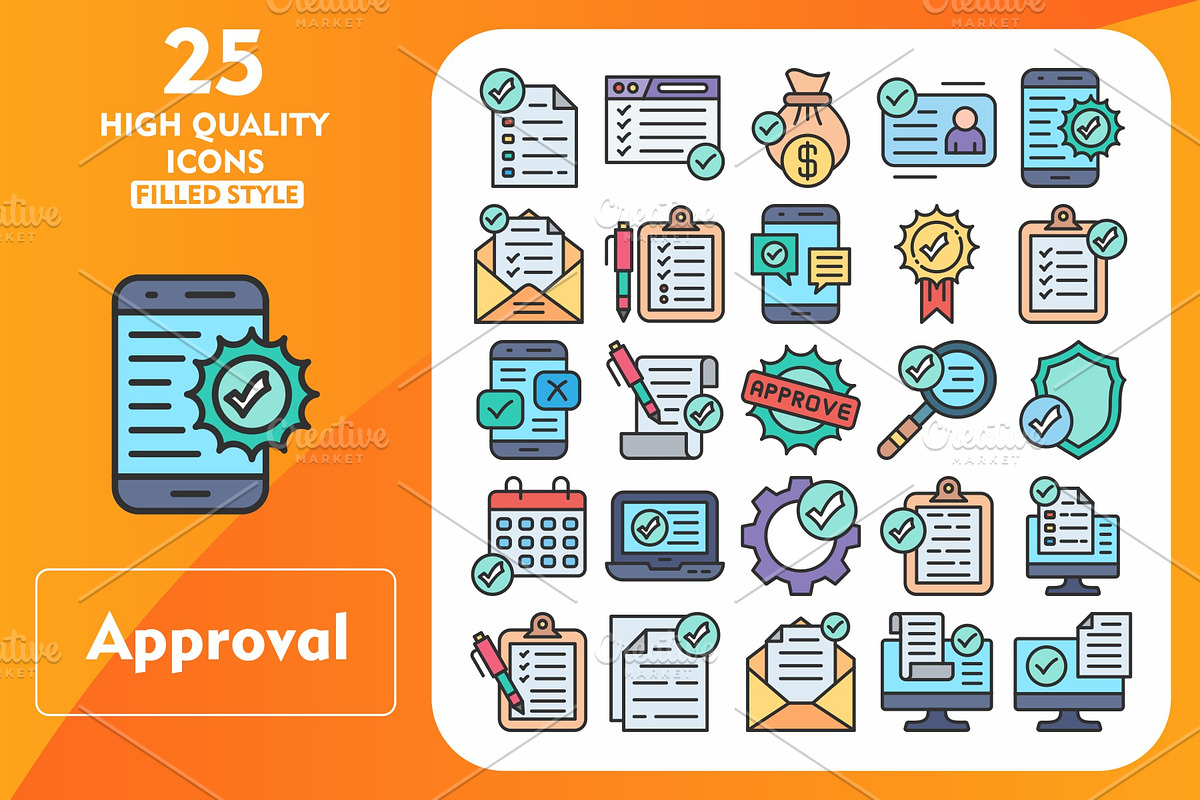 Approval 25 Line Filled Icons, an Icon by Pexelpy