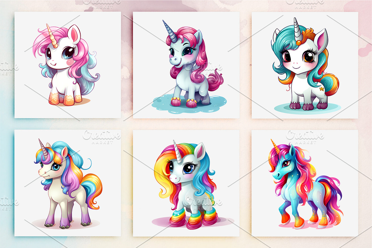Cute rainbow unicorns 01. PNG Bundle, an Animal Illustration by KENO Mascots (Photo 4 of 9)