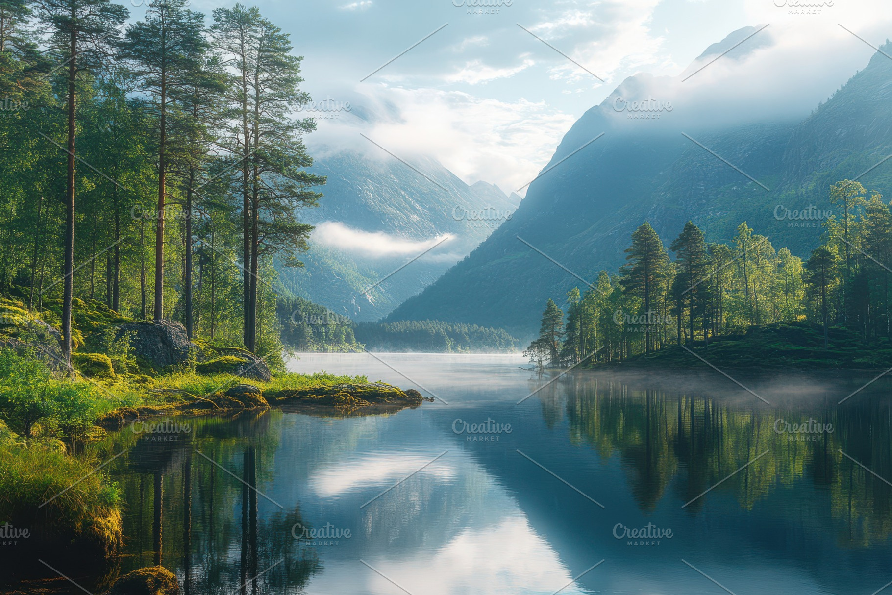 Serene Mountain Lake Reflection Peac, an Abstract Photo by Pixeness Studio