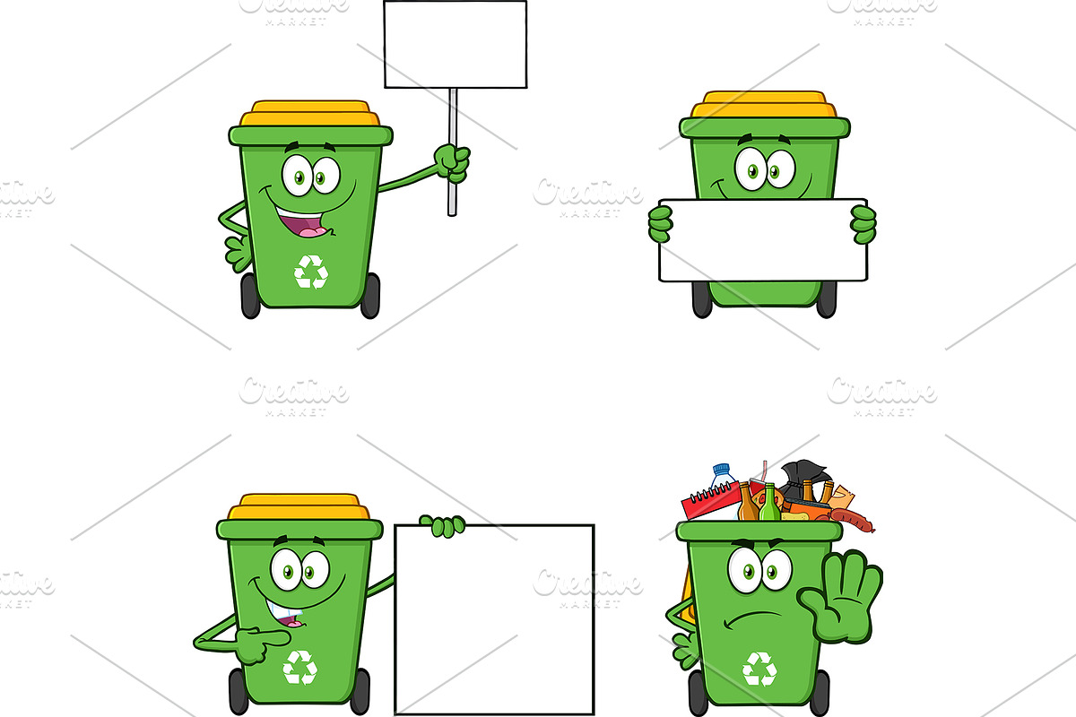 Recycling Bins Cartoon Characters, an Illustration by HitToon