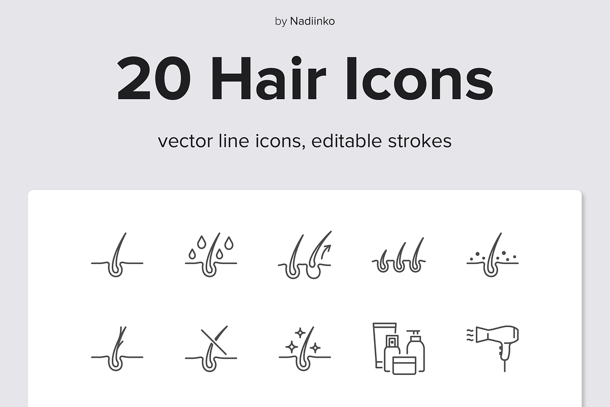 Hair Shampoo Line Icons, an Outline Icon by Nadiinko (Photo 1 of 2)