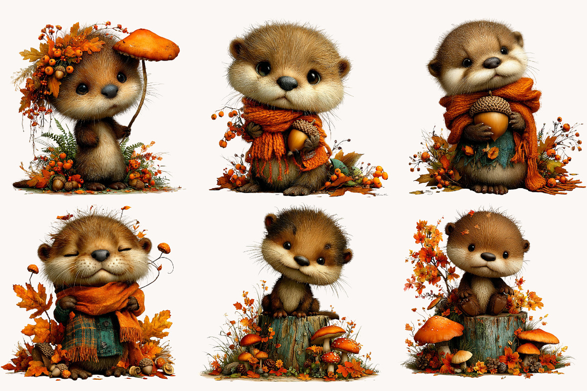 Whimsical Autumn Fall Otter Clipart, a Seasonal Illustration by Designworld (Photo 7 of 10)