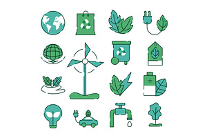 fifteen ecology icons, an Illustration by studiogstock