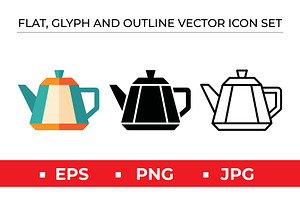 Teapot Icon Set - 3 Styles, an Outline Icon by Artonix
