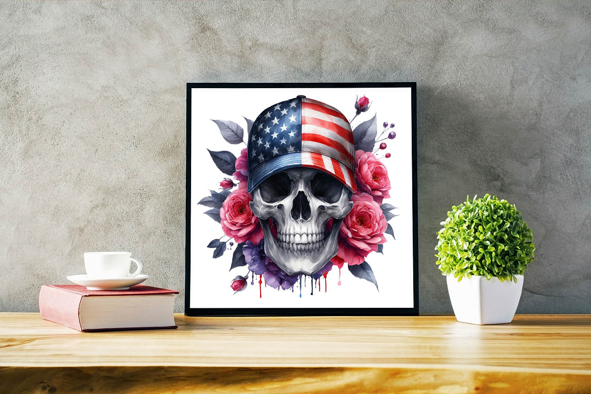Watercolor American Flag Skull Subli, an Illustration by SVGArt (Photo 4 of 7)