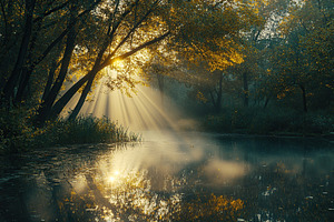 Beautiful lake on sun rays background, a Nature Photo by AlyaAnd