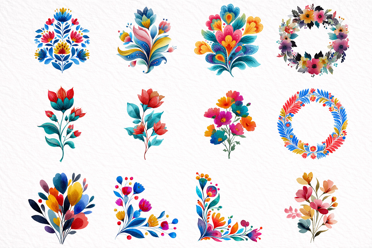 Watercolor Colorful Folk Floral Clip, an Illustration by DreamArtGraphic (Photo 7 of 8)