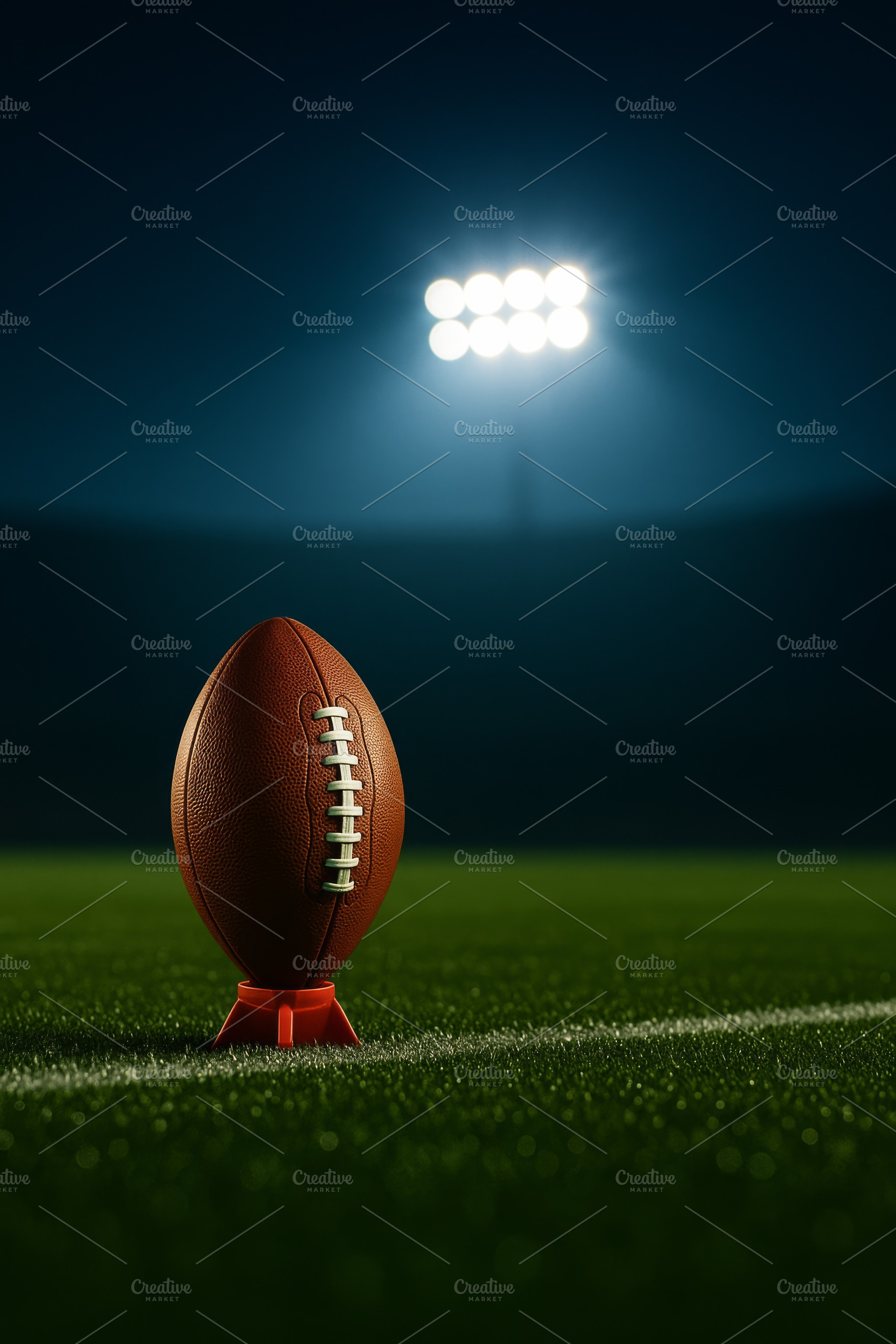 American football illuminated under, a Photo by Dvoevnore photos